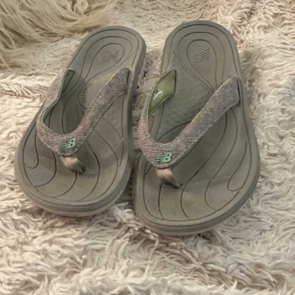 New Balance Gray Flip Flop Sandals with Mint Accents